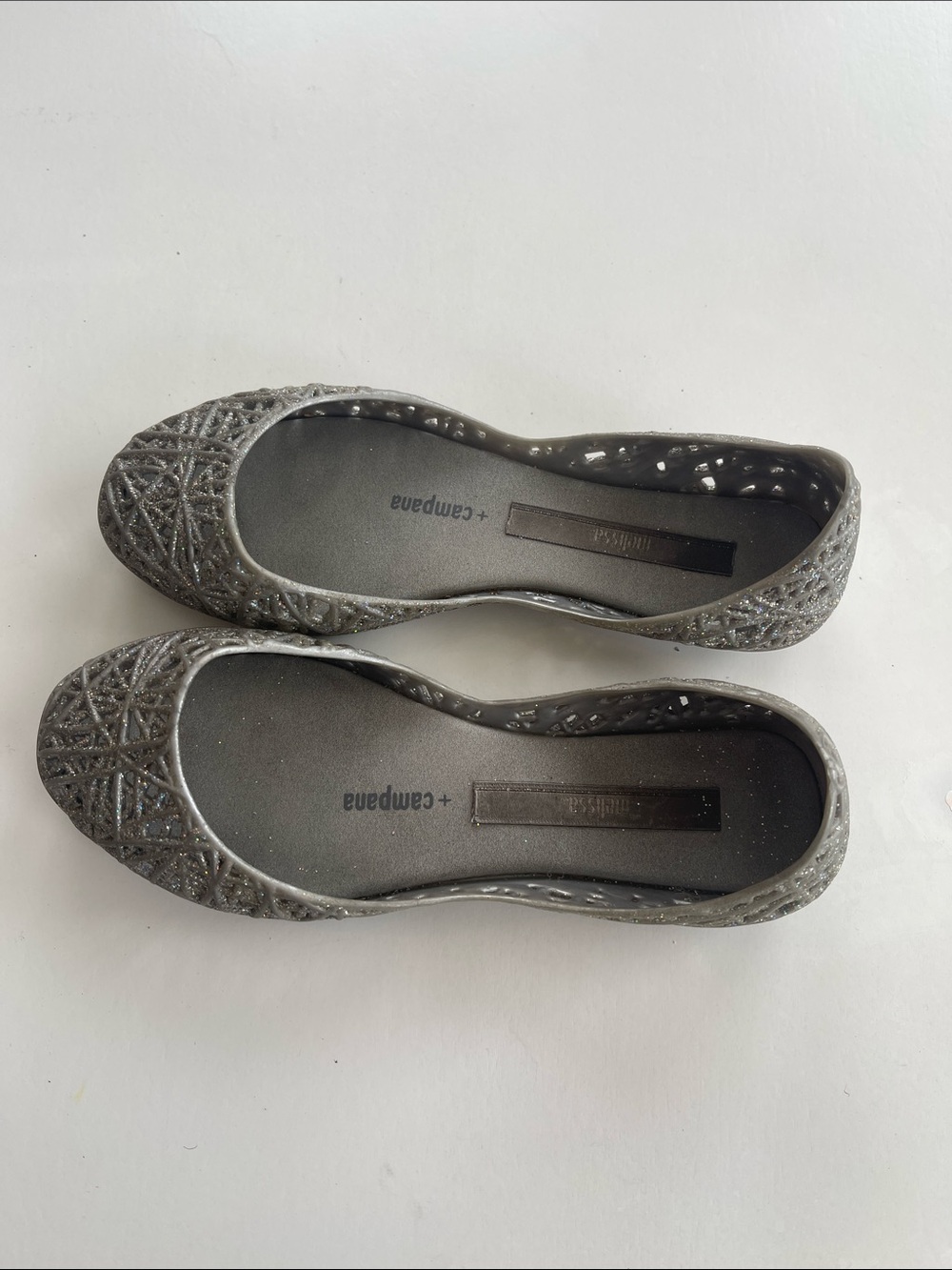 Mini Melissa campana Glitter Cutout Ballet Flats - Gray
